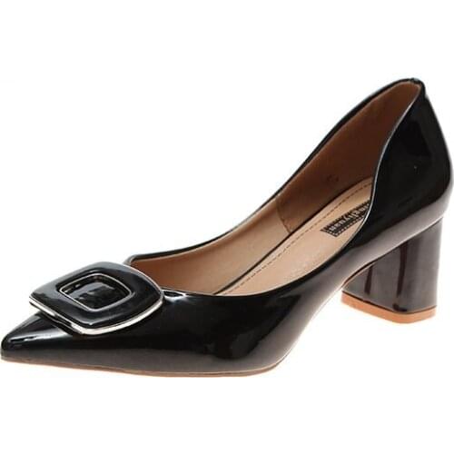 Single Shoes Female 2019 Tide New Shallow Mouth Square Head Metal Buckle Thick With Retro High Heels Fashion Wild Shoes Women