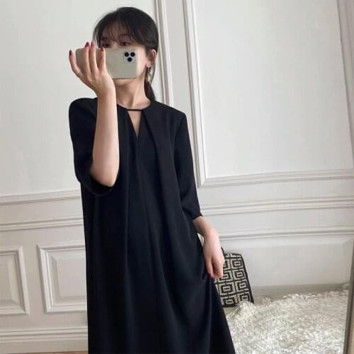 2021 New Summer High Quality Ladies Dress Slim Fashion Women Dresses V Neck Black Casual Elegant Female Dress T297