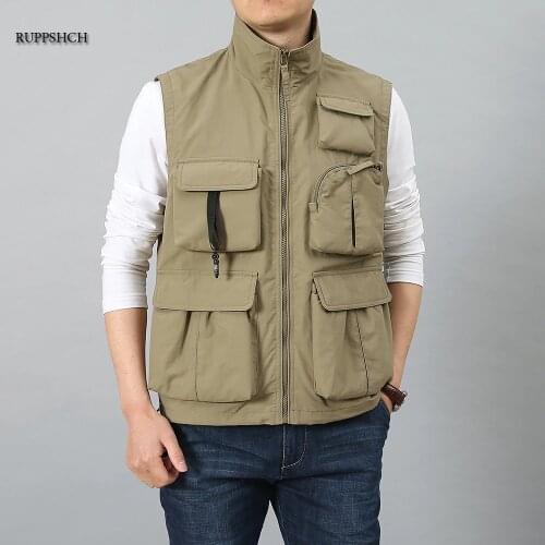 M-4Xl Men Vest Jacket Vest Men Multi-Pocket Photography Hiking Fish Vest Men Sleeveless Breathable Mesh Vest
