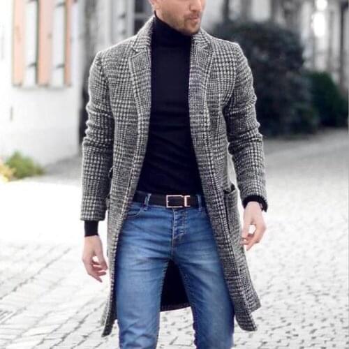 Winter Men Retro Simple Mid-length Plaid Coat Jacket Overcoat Warm Jackets Vintage Plaid Coats Male Outers 2021 New Woolen Coats