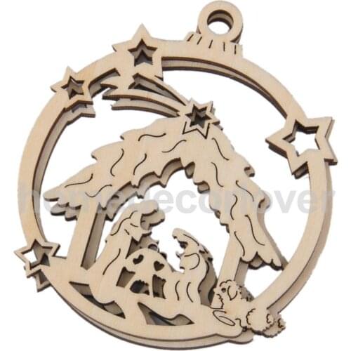 10 Plain Wood the Birth of Jesus Cut Out Christmas Hanging Decoration