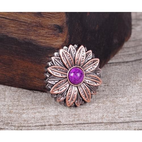 10PC 30*30MM Leather Bridle Flower with Purple Turquoise Antique Copper Screw Back Leather Craft Decoration Horse Saddles Decor