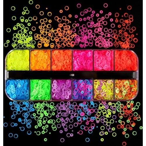 12 Grids/Box Fluorescent Bubble Sequins Epoxy Resin Glitter Filling Hollow Round Shape Slime Slices Neon Nail Art Flakes Resin S