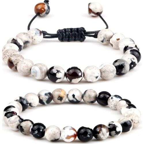 2 Style 8MM White Fire Agate Bracelet Flexible Natural Stone Beads Bracelet Women Adjustable Onyx Bangles Jewelry Gift for Lover