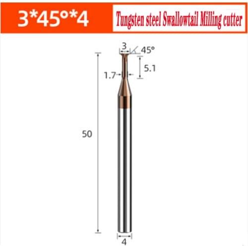 55Degree Carbide Tungsten Steel Swallowtail Milling Cutter 45Degree Chamfering 3*50*4*5.1