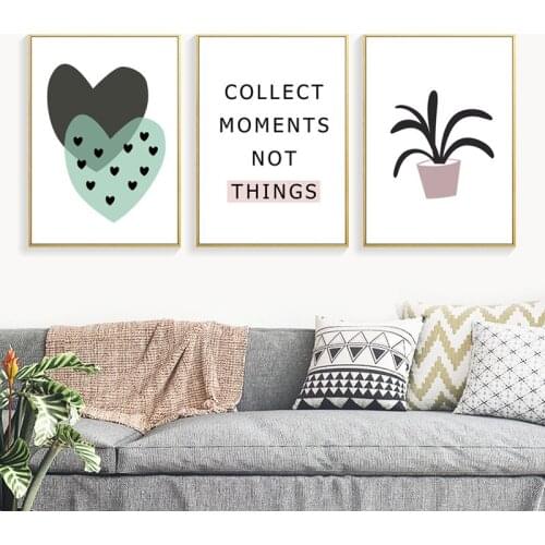 Abstract Geometric Symbol English Text Plant Heart Shape Canvas Painting Wall Picture Print Poster Living Room Home Decoration