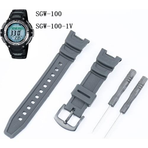 Watch accessories waterproof rubber strap pin buckle for Casio resin series strap SGW-100 sports watch mens silicone strap