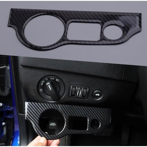 Car Carbon Fiber Headlight Switch Button Panel Trim Cover Frame Sticker Decoration Moulding Fit For Dodge Charger Challenger