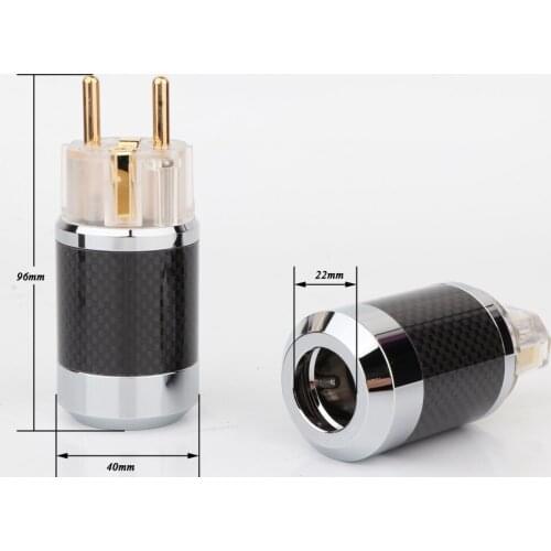 BCF2-TEG Top Clear Black Carbon Fiber Gold Plated European standard AC Power Plug IEC Female Plug DIY Mains Power cable Plug