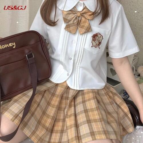 Blouses Women 2021 Summer JK Shirt Little Bear Knight Collar Short Sleeve Shirt JK Uniform Top Corner White Shirt Wom
