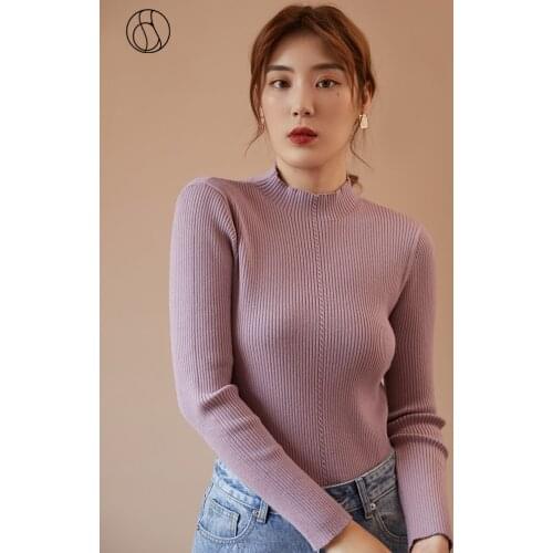 DUSHU Plus size long sleeve basic knitted sweater Women knitwear slim oversize white pullover female vintage purple jumper top