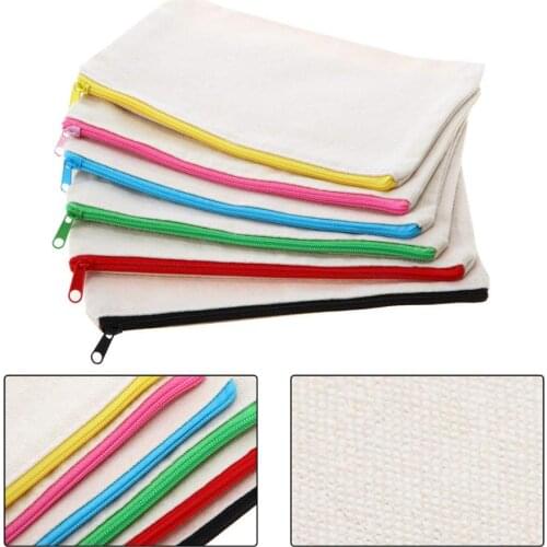 Canvas Pencil Holder Multipurpose Stationary Organizer Travel Toiletry Pouch Pen Coin Bag Blank DIY Zipper Bag School Students