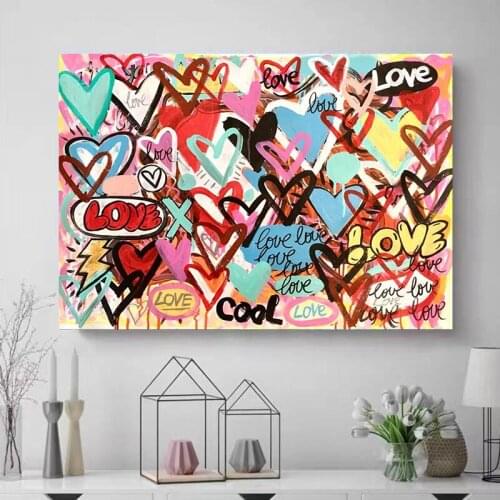 Art Paintings Wall Decor Graffiti Heart Modern Abstract Canvas Poster Modern Decoration Pictures for Home Room Frameless