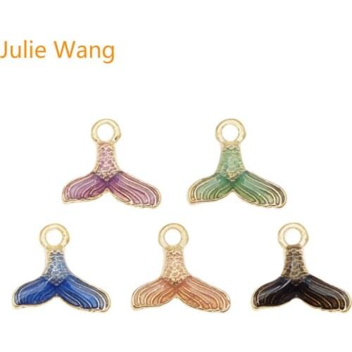 Julie Wang 5PCS Enamel Mermaid Whale Tail Charms Multicolor Gold Tone Bracelet Necklace Alloy Jewelry Making Accessory