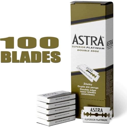 Astra Blades 100 Pcs Superior Platinum Double Edge Safety Shaving Razor Blades Stainless Steel for Men Highest Quality Steel