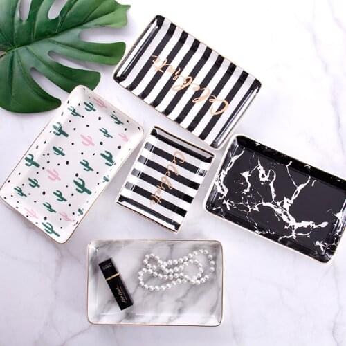 Ceramic Marble Pattern Storage Tray Bread Dessert Snack Plate Serving Platter Jewelry Display Decorative Tray Cosmetic Organizer