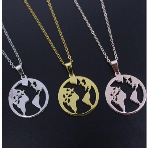 Creative Wold Map Pendant Necklace Women Men Gold Silver Black Color Neck Chain Friends Couple Necklace Collar Fashion Jewelry