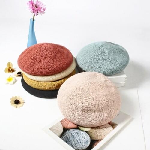 VISROVER 6 Colors Summer Hat Luxury Brand Solid Rope Beret Sun Hats Female Cap Autumn Spring Berets Plain Top Quality Gift