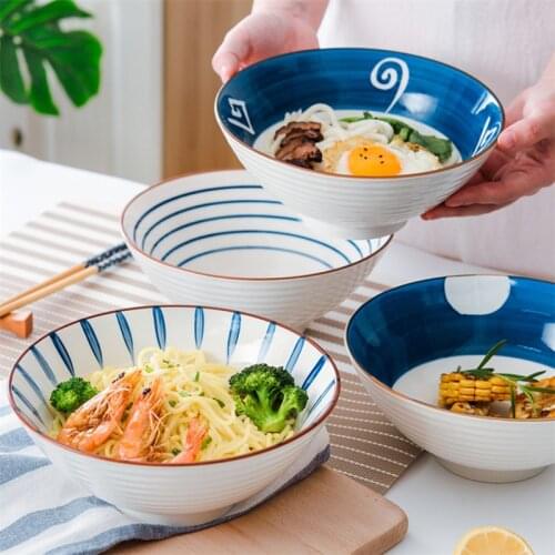 7/8/9inch Japanese Hand-painted Noodle Bowl Salad Rice Fruit Soup Bowl Ramen Noodle Bowl Microwave Ceramic Kitchen Dinnerware
