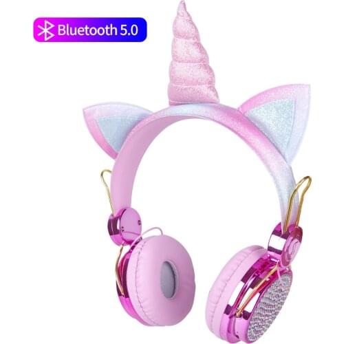 Headset Cat Ears Kids Bluetooth Headphones Cute Unicorn With Microphone Girl Stereo Music Helmet Earpieces Phone Headset Gift