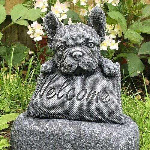 New French-Bulldog Sculpture Welcome On A Plinth Home Or Garden Decoration Yard Garden Decor Sculpture Garden Decor Statue