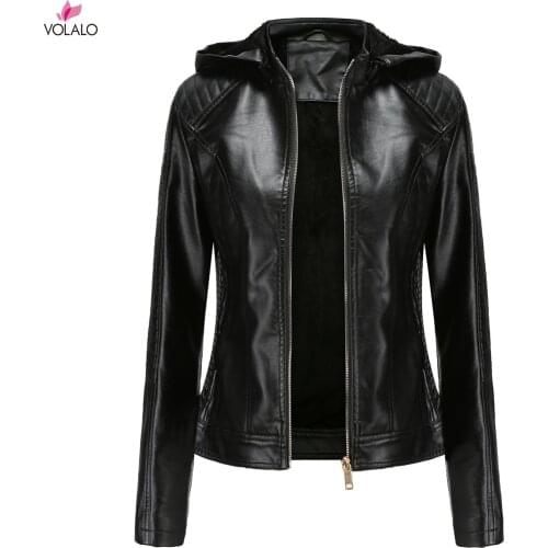 2021 New Winter Warm Women Short Coat Leather Biker Jacket Parka Zipper Tops Overcoat Outwear Hooded