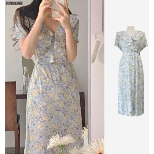 Plus Size Robe Vestido New Summer Dress Girls Boho Party Chiffon Female Vintage Dress oversize Short Sleeve Women Dresses