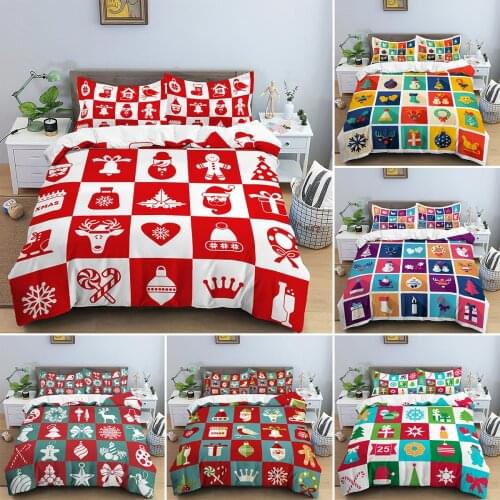 Multi-size Christmas Pattern Duvet Cover Pillowcase Home Textile Bedding Single/Double/Queen/King Christmas Lattice Quilt Cover