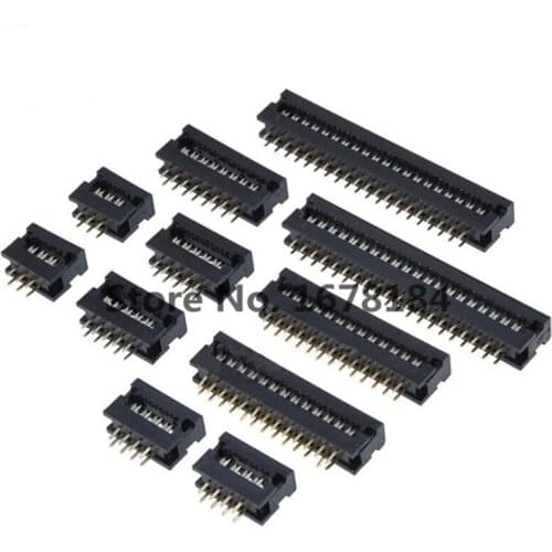 100PCD 2.54mm FD Connector 2x8P/10P/12P/14P/16P/18P/20P/24P-50P Male Header IDC Cable Transition Connector Copper Gold Plated