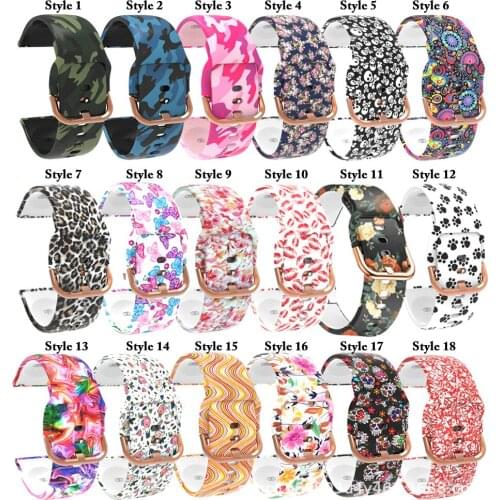 Camouflage Printed Watchband for Samsung Galaxy Watch 3 41mm/42mm/Active 2 Strap 20MM Silicone Bracelet for Garmin Vivoactive 3