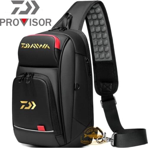 DAIWA Fishing Backpack Mens Sports One-shoulder Messenger Bag Water-repellent Storage USB Interface Chest Bag