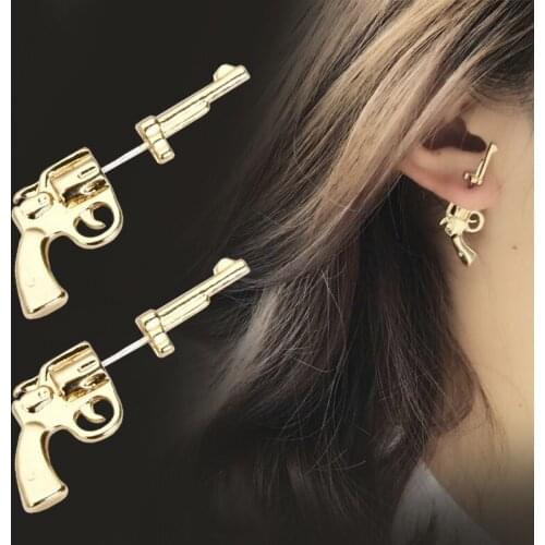 Kpop Statement Earrings Neo-gothic Punk Pistol Earrings Front and Rear Stud Earrings Men and Women Earrings Earring Wholesale