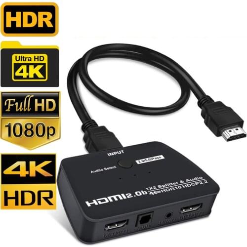 4K HDMI Splitter 2.0 HDR 4K 60Hz UHD HDMI 2.0 1X2 splitter with audio digital out HDMI 1 in 2 out 1080P 4K 30Hz