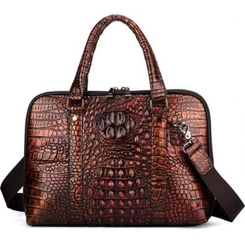 Hand-painted Crocodile Briefcase Genuine Leather Mens Bag Business A4 Document Handbag Horizontal Retro Shoulder Messenger Bag