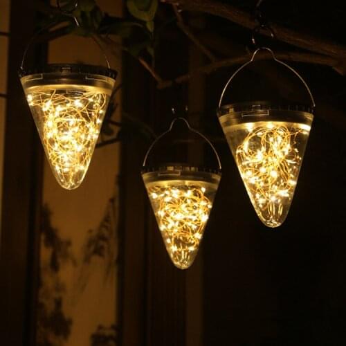 Solar Power Outdoor LED ABS Cone Lantern Adjustable Waterproof IP65 Hanging Shining Tree Light Garden Yard Decoration Lamp