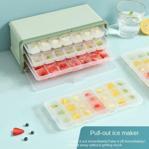 Large-capacity pull-out ice box easy to demold square ice tray ice cube mold three-layer ice box ice mold with shovel