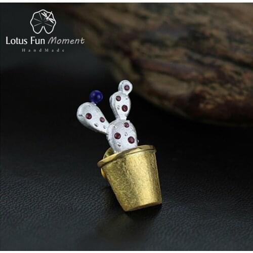 Lotus Fun Moment Real 925 Sterling Silver Natural Lapis Handmade Fashion Jewelry Cute Cactus Flower Brooches Broche For Women