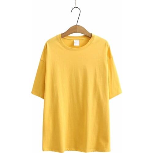 Plus size yellow black green white cotton women T-shirt 2021 fashion summer t shirt short sleeve O-Neck ladies tee shirt femme