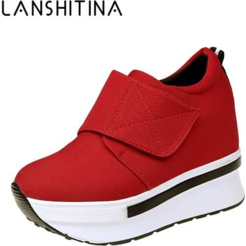 2020 Women Wedges Casual Shoes Zipper Height Increased Sneakers Breathable Red Women Spring Walking Flats Trainers Canvas Shoes