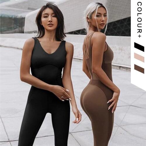 Women Seamless Gym Sets Sleeveless Gym Clothing Yoga Set with Padded Back Strap Cross Sport sets Yoga Jumpsuit Fitness Rompers