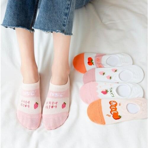 10 Pieces=5 Pairs/Pack Kawaii Summer Women Boat Socks Korean Funny Strawberry Ankle Socks TJ3062