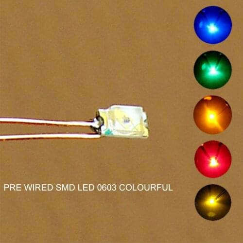 20pcs 0603 SMD LED Model Train HO N OO Scale Pre-soldered micro litz wired LED leads C0603 20pcs 7 different Colors