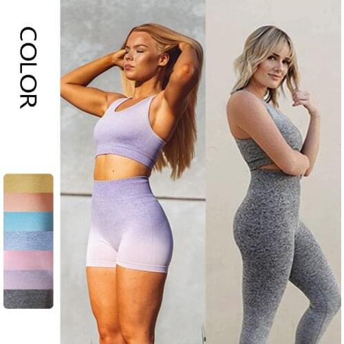3pcs Seamless Women Yoga Set High Waist Sports Leggings padded Fitness Crop Top Ombre Jogging Gym Suits Sport Set