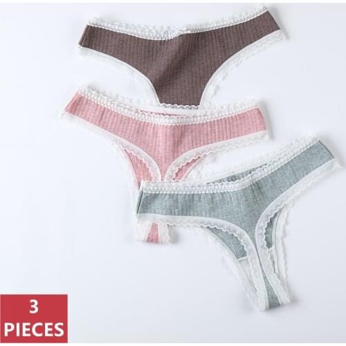 3Pcs/Lot New Sexy Lace Women Panties Breathable Seamless Female Thong Underwear Cotton Crotch G-String Lingerie Ladies Briefs