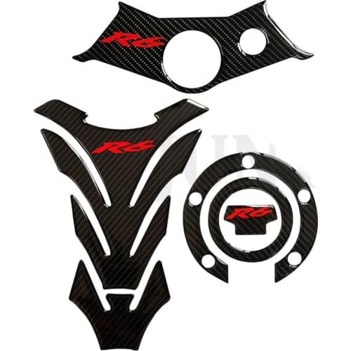 3D carbon fiber fuel tank gasket oil cap sticker triple clip protector motorcycle decal For Yamaha YZF R6 600 2003 2004 2005