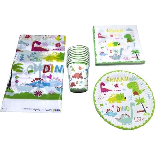 61pcs/lot Dinosaur Theme Boys Favors Tableware Set Birthday Party Table cover Plates Dishes Baby Shower Decora Maps Cups Napkins