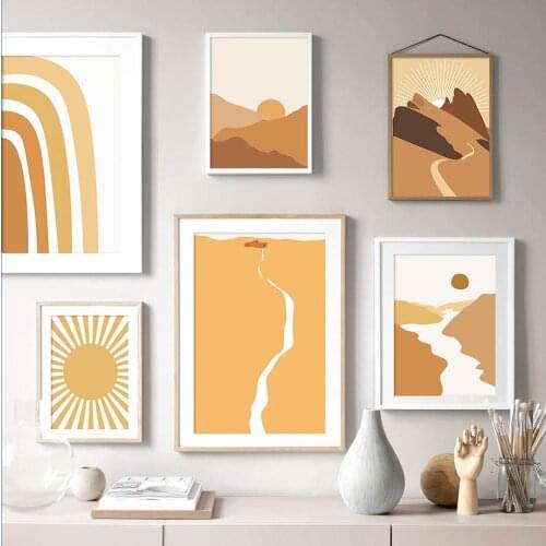 Lneas abstractas Sun Mountain Road Stream carteles nrdicos e impresiones cuadro sobre lienzo para pared imgenes para decoracin p