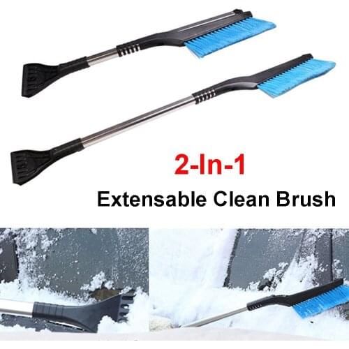 2-in-1 Car Ice Scraper Snow Remover Shovel Brush Extendable Handle Window Windscreen Windshield Deicing Cleaning Scraping Tool
