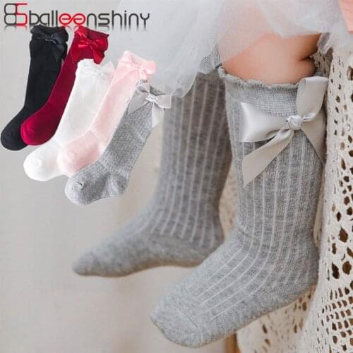 Balleenshiny Kids Socks Toddlers Girls Big Bow Knee High Long Soft Cotton Lace Baby Girl Socks bebes accesorios recien nacido