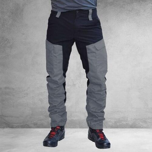 Casual Men Fashion Color Block Multi Pockets Sports Long Cargo Pants Work Trousers for Men